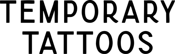 Black text 'TEMPORARY TATTOOS' on a white background