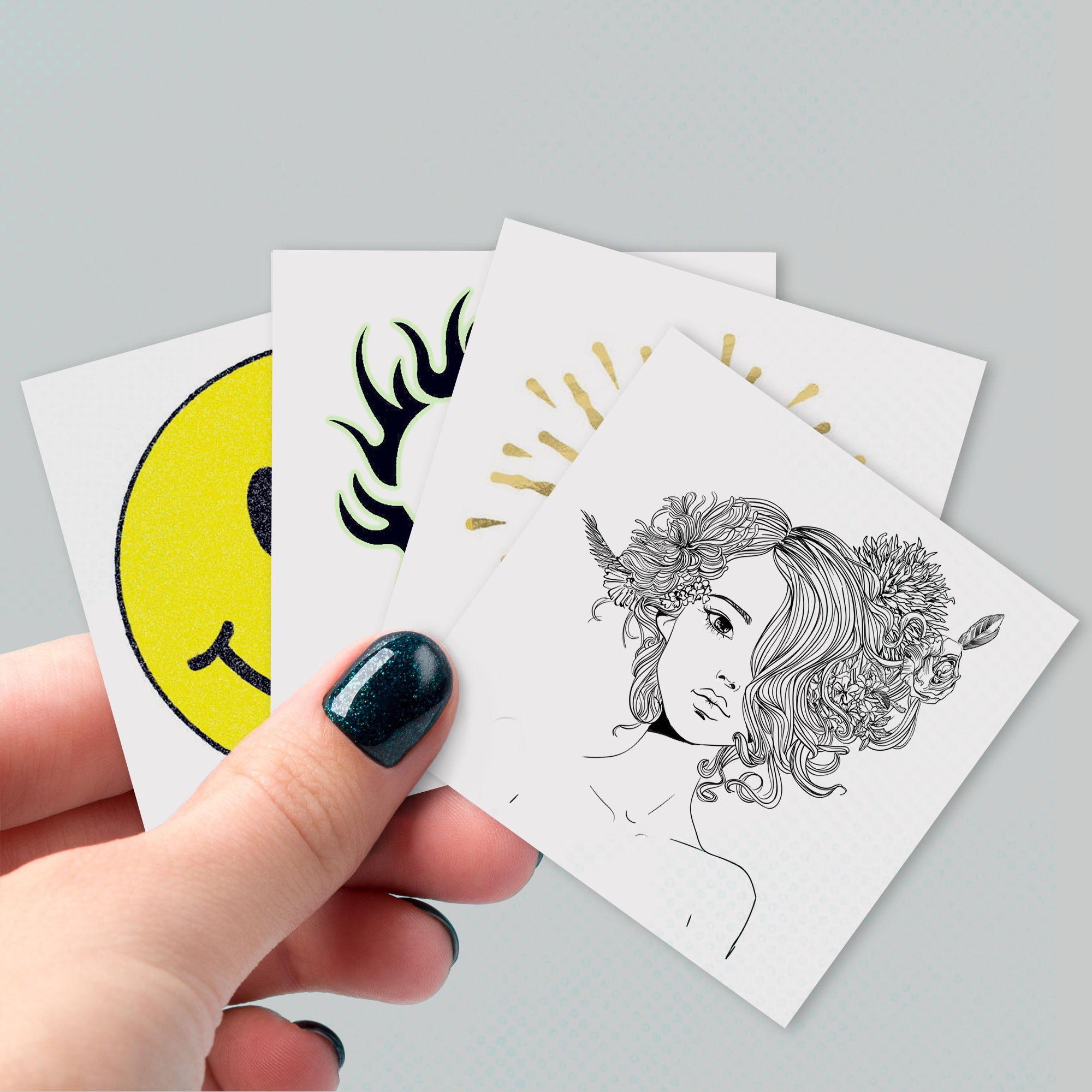 Custom Tattoos with glitter, metallic, classic and glow in the dark.