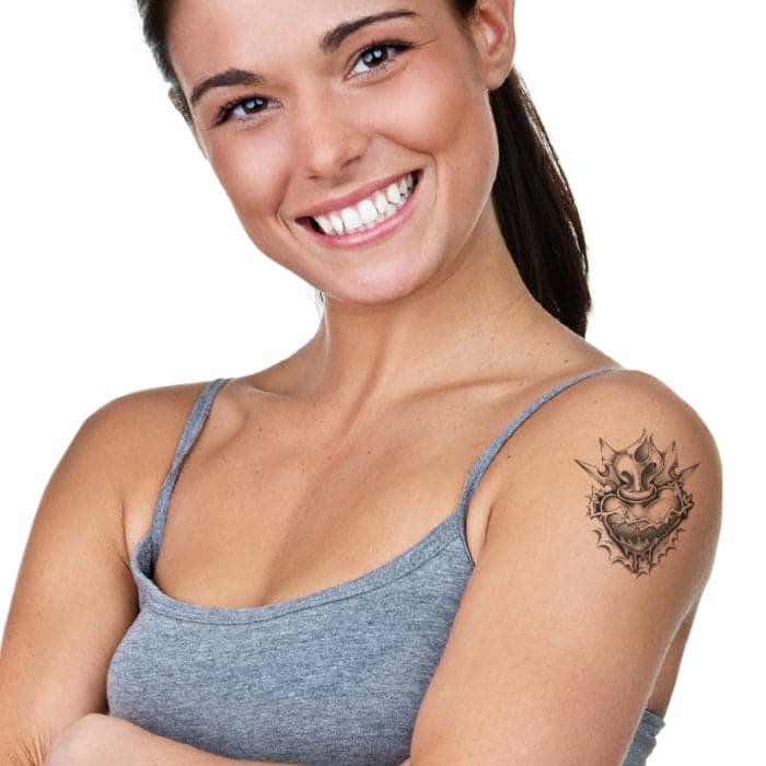 Urban Heart with Flames Temporary Tattoo 3.5 in x 2.5 in