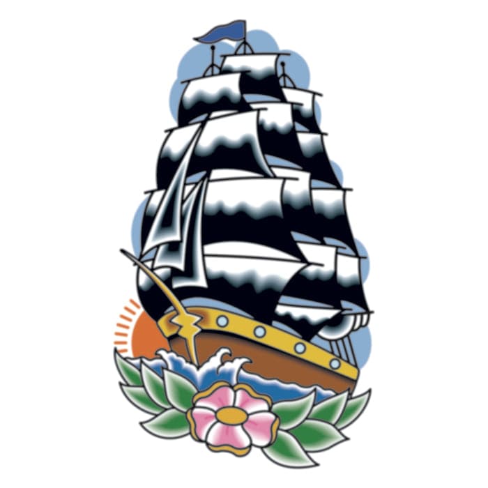 Vintage Sailing Ship Temporary Tattoo 3.5 in x 2.5 in