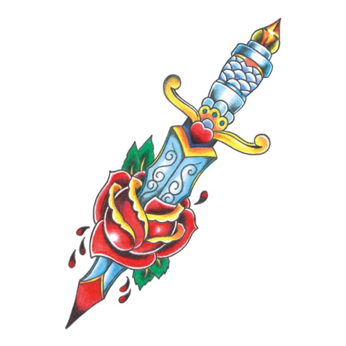 Vintage Dagger with Flowers Temporary Tattoo 3.5 in x 2.5 in