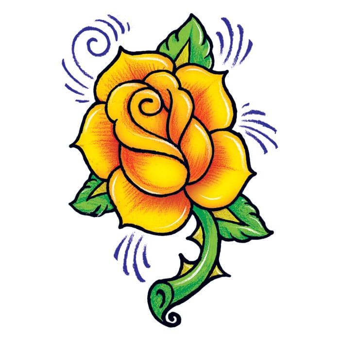 Vintage Yellow Rose Temporary Tattoo 3.5 in x 2.5 in