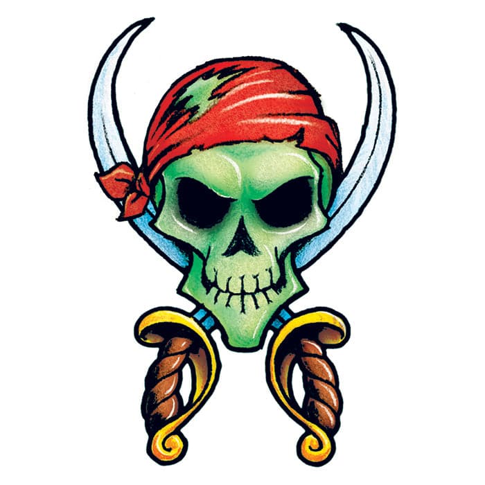 Vintage Pirate Skull and Crossbones Temporary Tattoo 3.5 in x 2.5 in