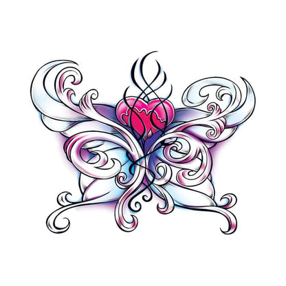 Wicked Midnight Heart Butterfly Temporary Tattoo 3.5 in x 2.5 in