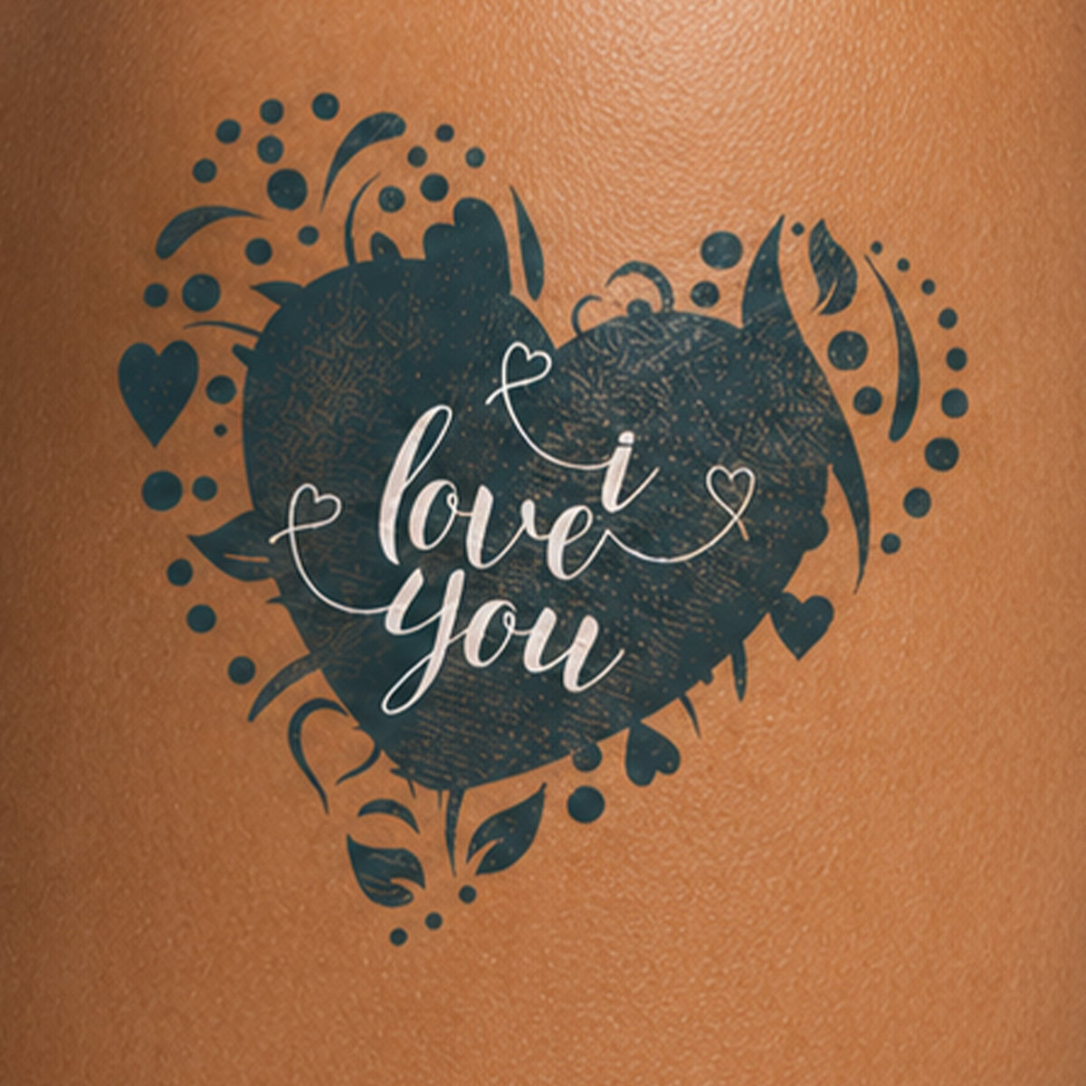 Heart-shaped design with 'love you' text on a brown background