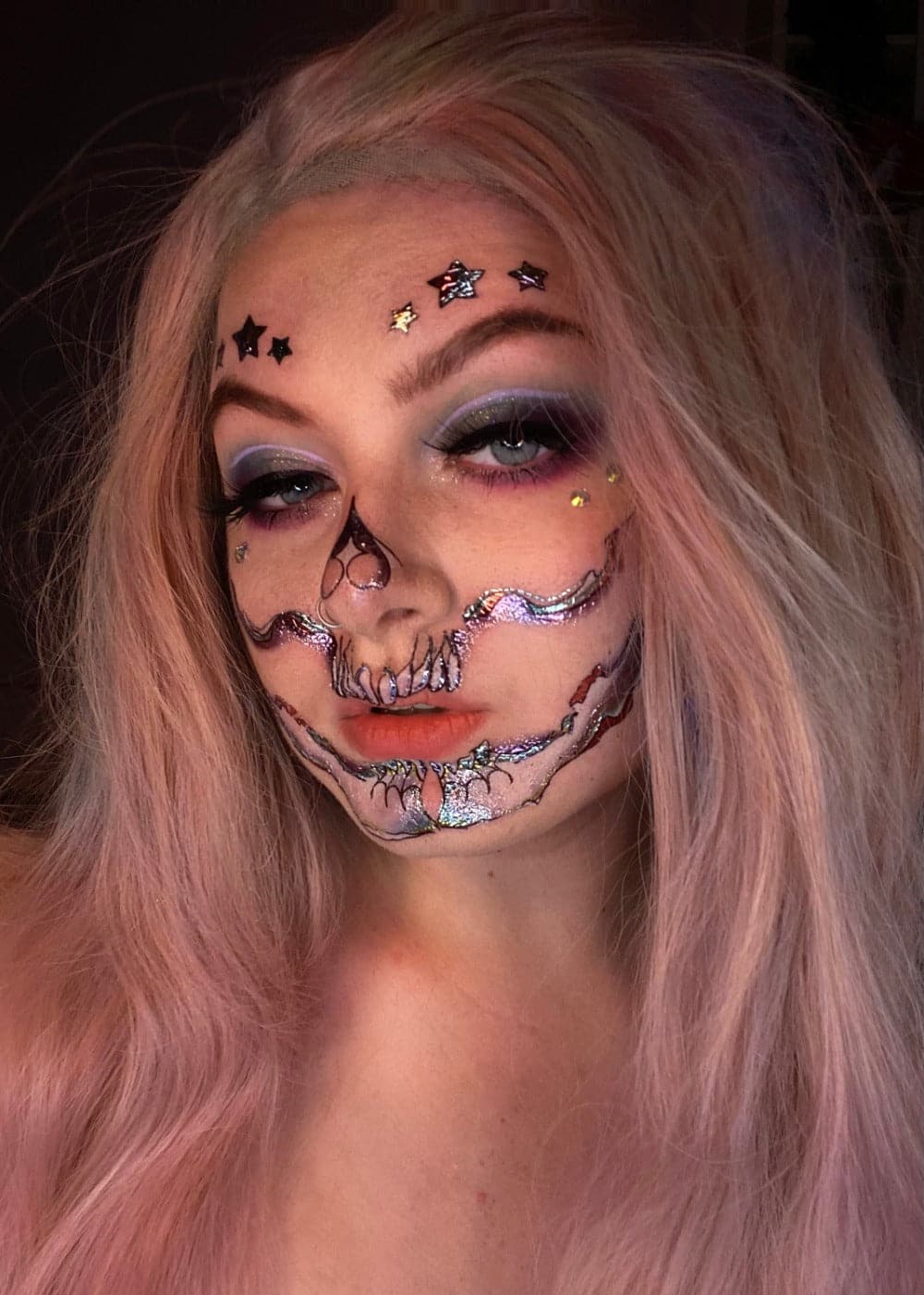 Metallic Stars Glam Skull Costume Tattoo