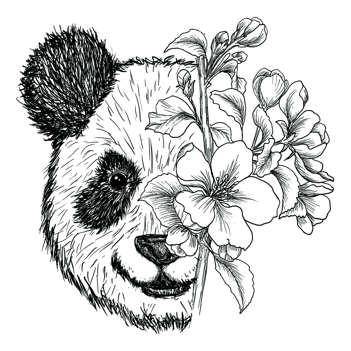 Floral Panda Bear Temporary Tattoo