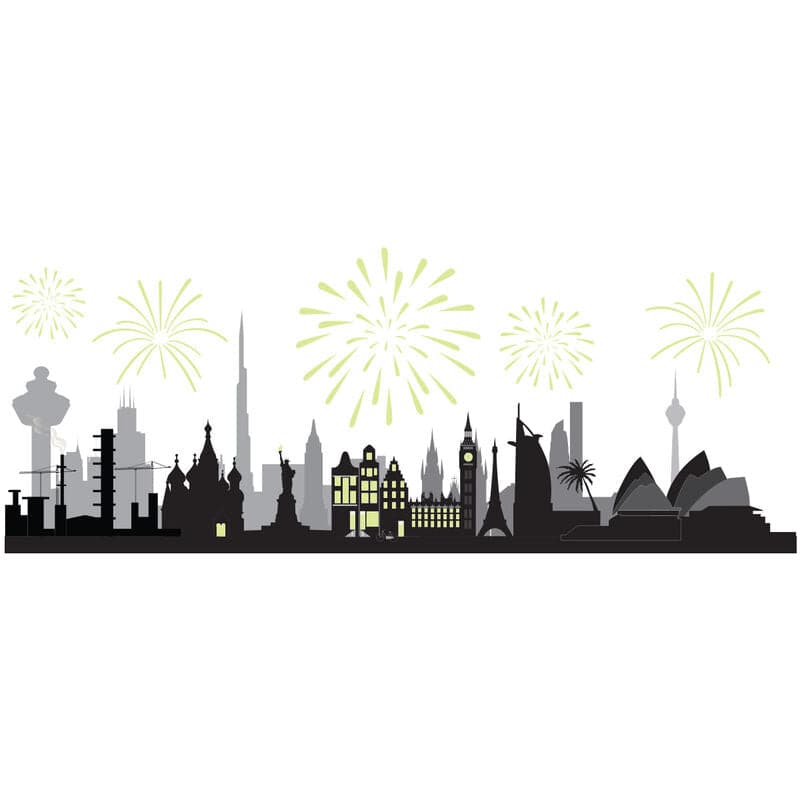 City Scape with Reveal Glow-in-the-dark Fireworks Temporary Tattoo