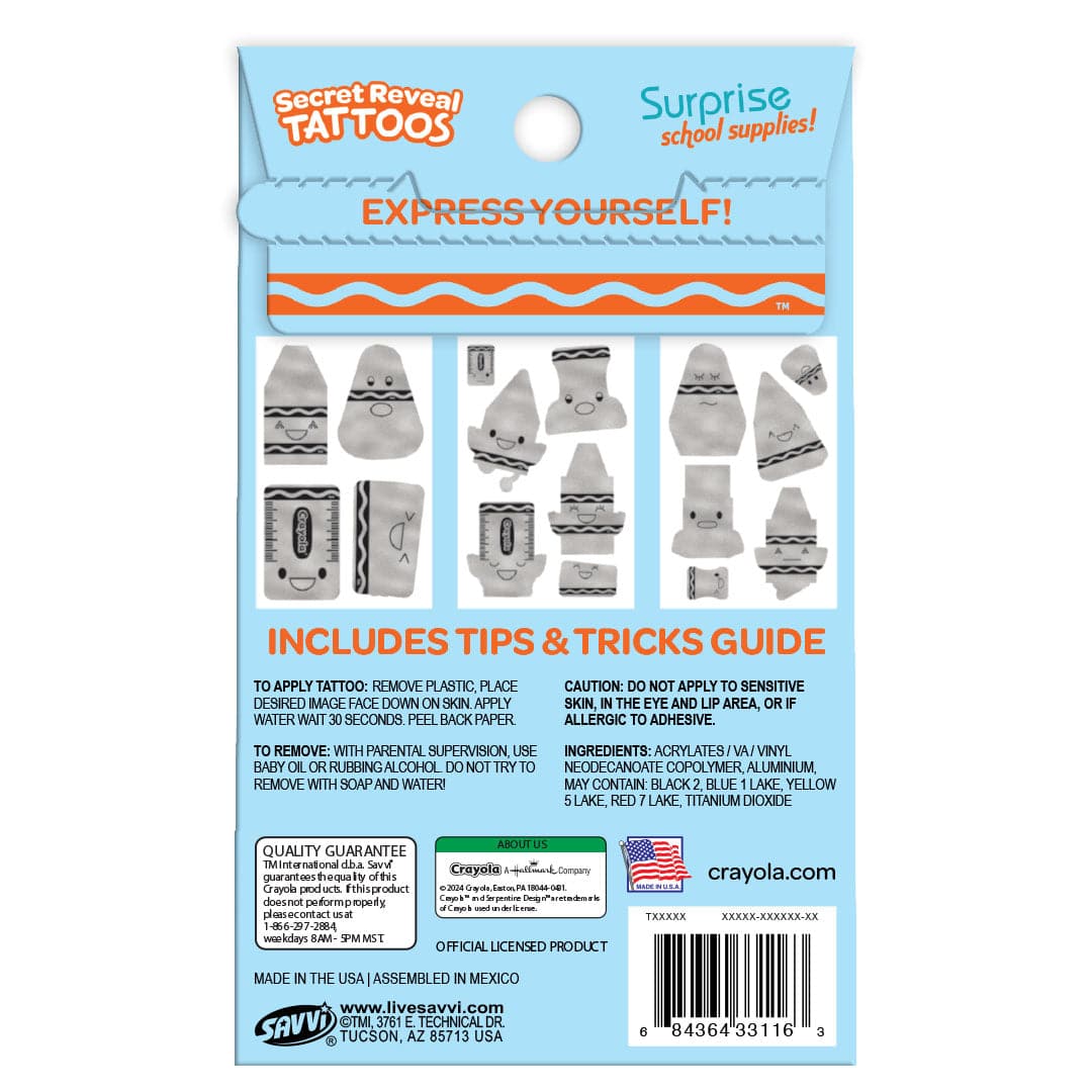 Crayola Surprise School Supplies Secret Reveal Tattoo Pouch