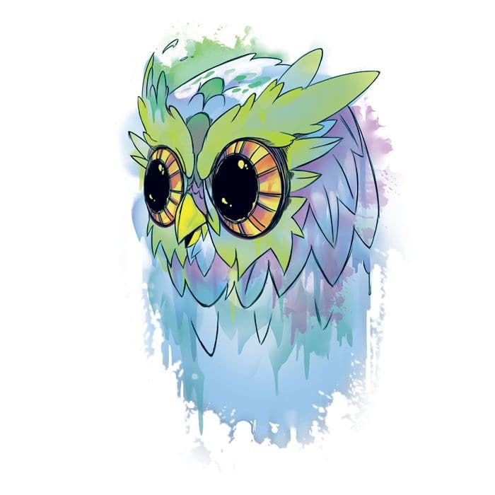 Watercolor Owl Temporary Tattoo
