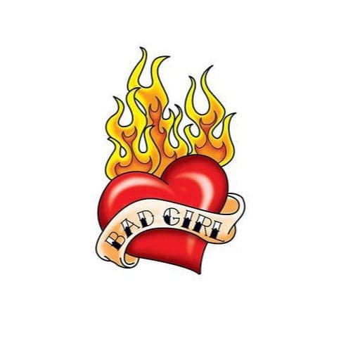 Bad Girl Flaming Heart Temporary Tattoo