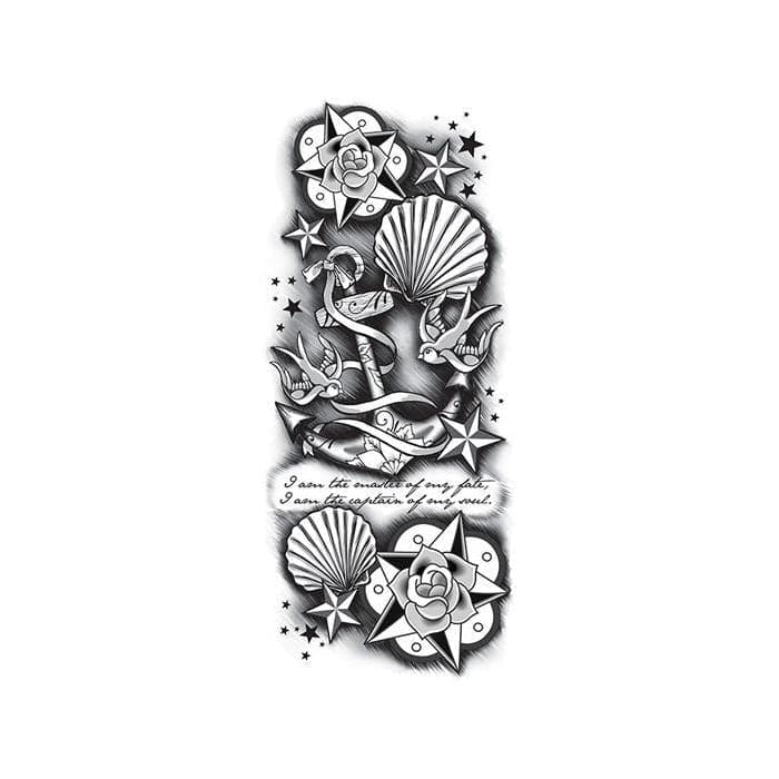 Black and White Anchor Sleeve Temporary Tattoo