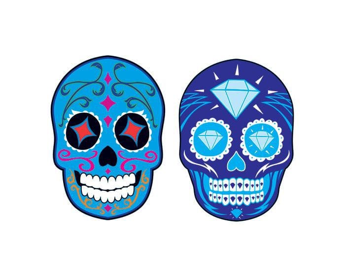 Blue Jewel Skulls Day of the Dead Temporary Tattoo
