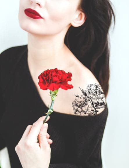 black and white carnation temporary tattoo