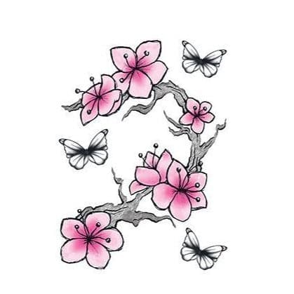 Cherry Blossoms and Butterflies Temporary Tattoo