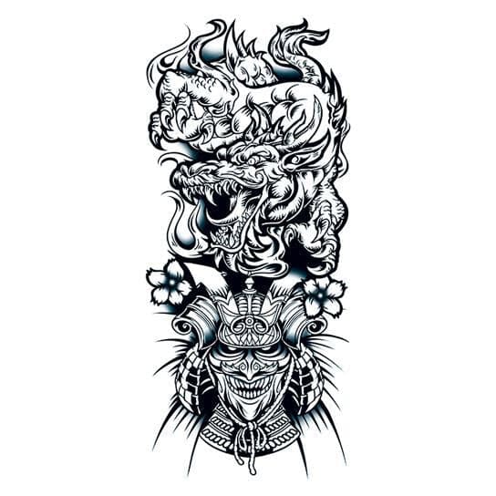 Chinese Dragon and Warrior Sleeve Temporary Tattoo