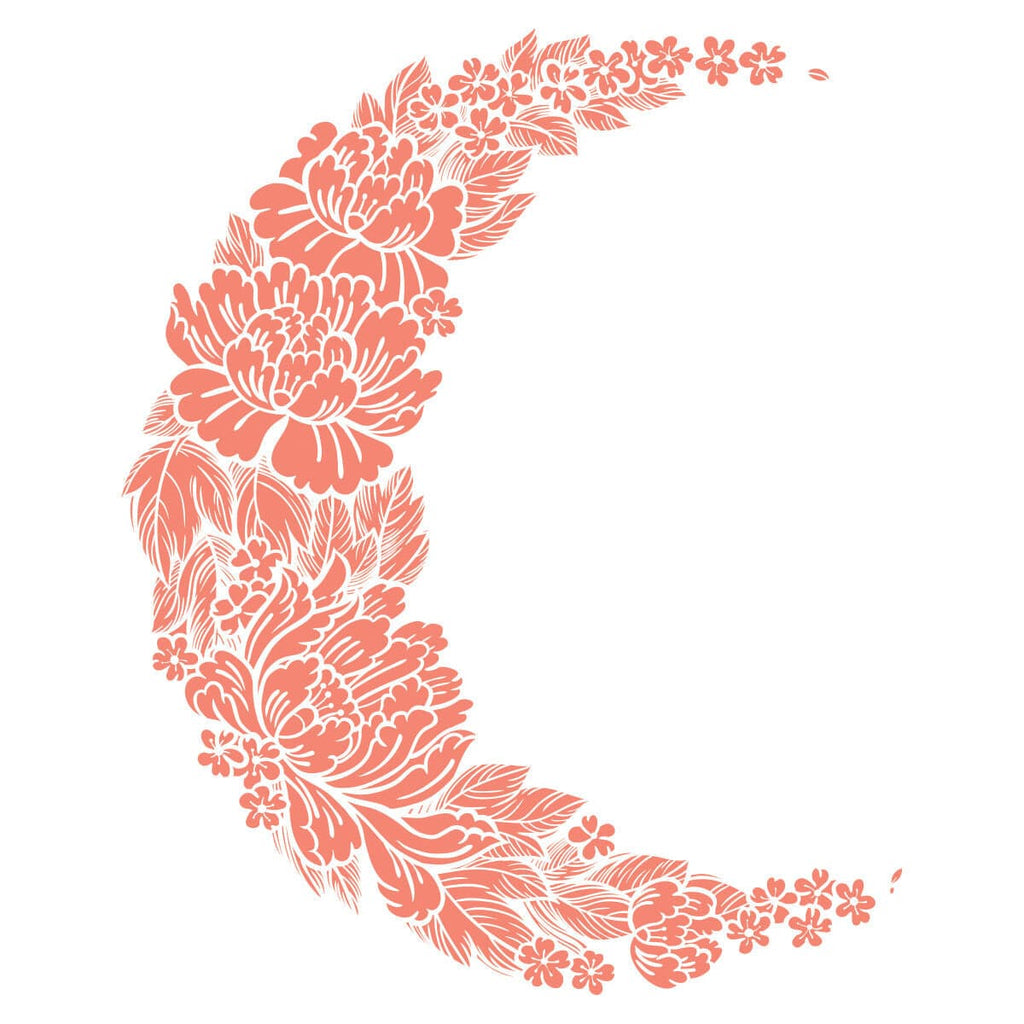 Coral Flower Crescent Moon Temporary Tattoo