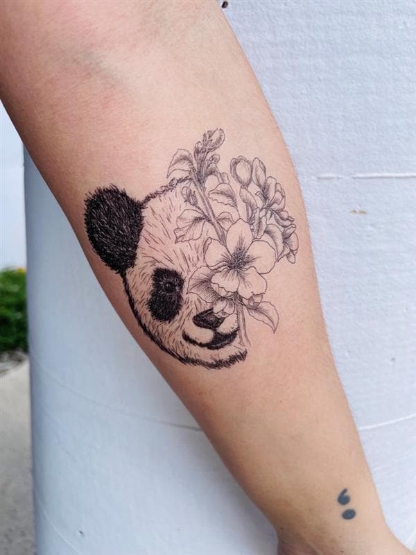Floral Panda Bear Temporary Tattoo