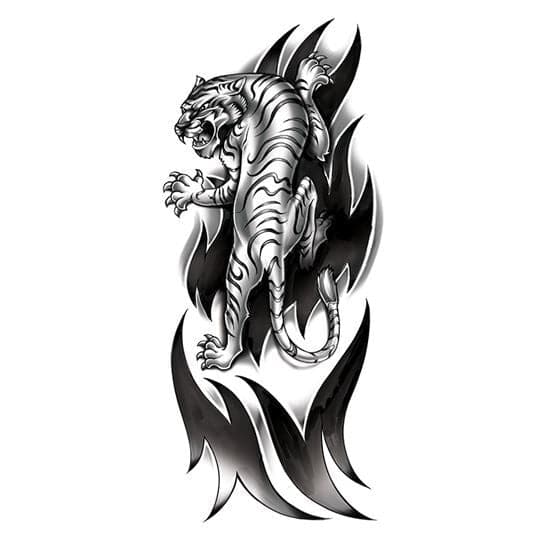 Ferocious Tiger Black & White Temporary Tattoo