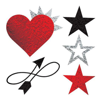 Metallic Hearts & Stars Temporary Tattoo