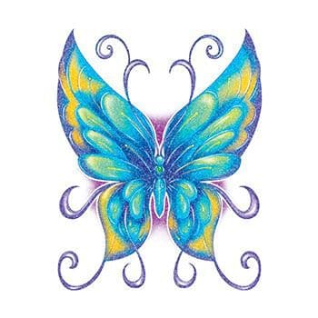 Glitter Blue and Green Butterfly Temporary Tattoo