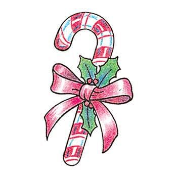 Glitter Candy Cane with Ribbon Temporary Tattoo