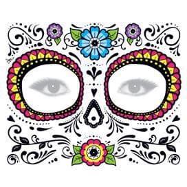 Glitter Day of the Dead Floral Face Temporary Tattoo