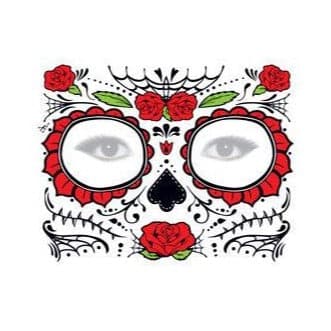 Glitter Day of the Dead Red Rose Face Temporary Tattoo