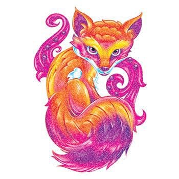Glitter Purple and Orange Fox Temporary Tattoo