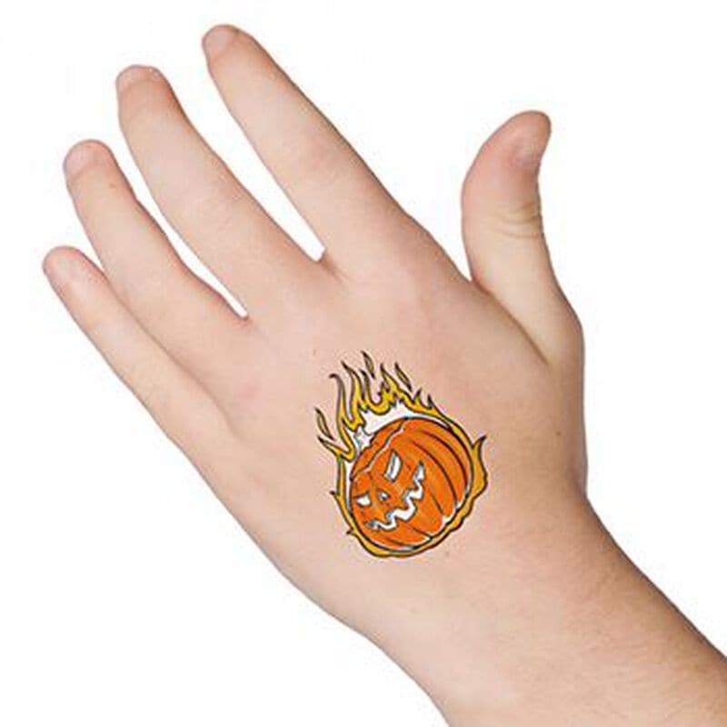 Glow in the Dark Flaming Pumpkin Temporary Tattoo