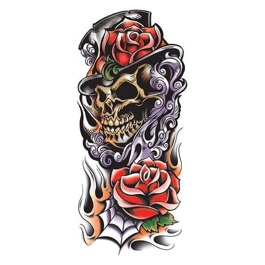 Grim Reaper Colored Skull Temporary Tattoo