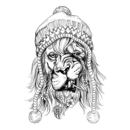 Small Black Hipster Lion Temporary Tattoo