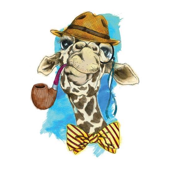 Hipster Watercolor Giraffe With a Pipe Temporary Tattoo (Small)