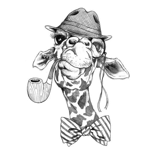 Small Hipster Giraffe With Pipe Black Temporary Tattoo