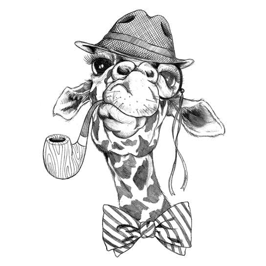 Hipster Giraffe With a Pipe Temporary Tattoo