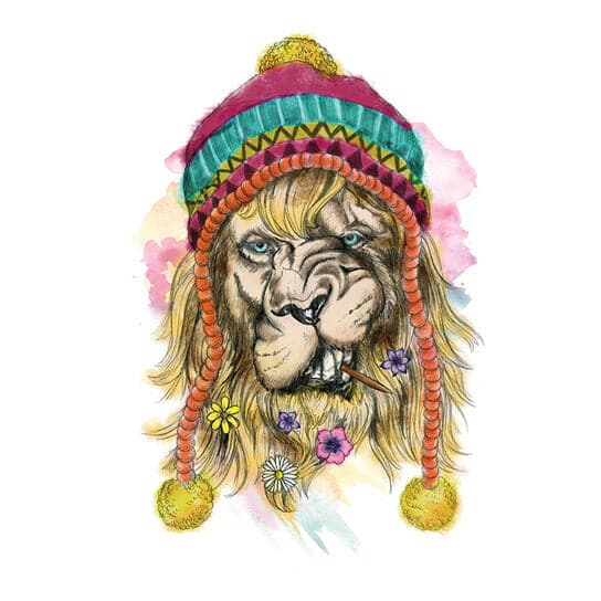 Small Hipster Watercolor Lion Temporary Tattoo