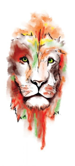 Watercolor Lion Face Sleeve Temporary Tattoo