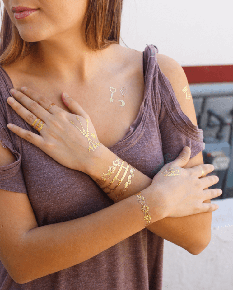gold metallic festival temporary tattoo