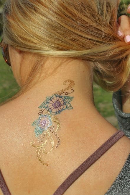 metallic flowers temporary tattoo