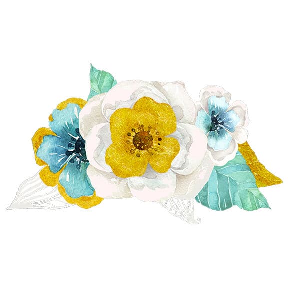 Metallic Watercolor Teal Flowers Temporary Tattoo