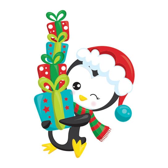 Penguin with Stack of Presents Temporary Tattoo