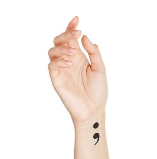 semicolon temporary tattoo on wrist