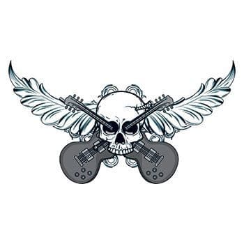 Skull with Guitars Temporary Tattoo