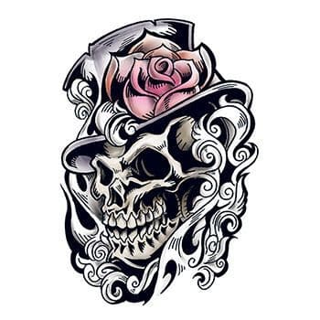 Skull with Top Hat Temporary Tattoo
