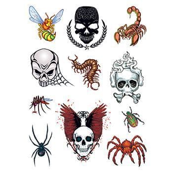 Skulls and Bugs Set of Temporary Tattoos