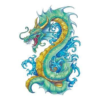Teal Serpentine Dragon Temporary Tattoo
