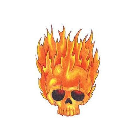 Traditional Flaming Skull Temporary Tattoo