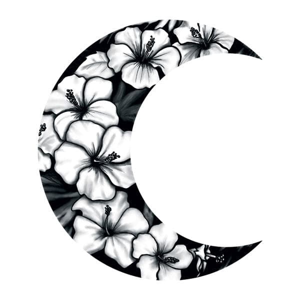 Floral Crescent Moon Temporary Tattoo