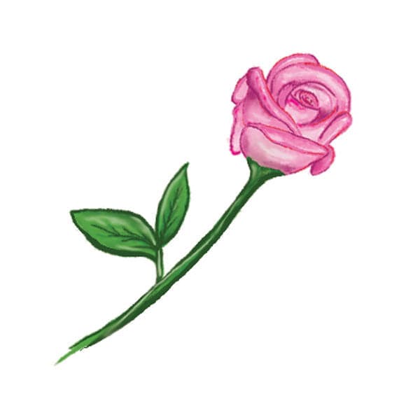Single Pink Flower Stem Temporary Tattoo