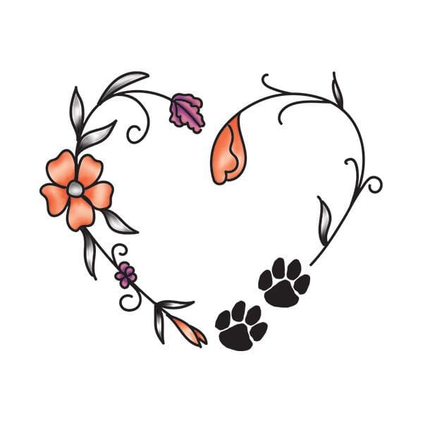 Floral Paw Heart Temporary Tattoo